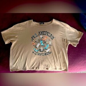 Tan Graphic Miss Me Crop Top with Western Motif